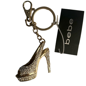 bebe Gold Crystal High Heel Charm Keyring